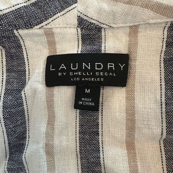 Laundry By Shelli Segal Linen Blend Single Breasted Jacket Blue White Medium - Picture 4 of 4